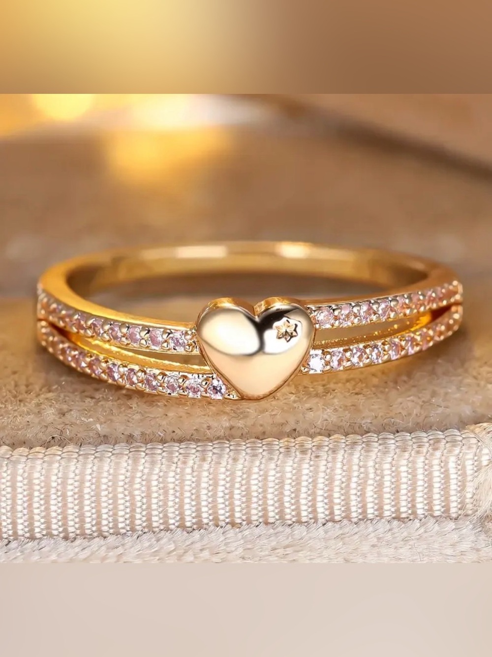 New Mojssanite Heart Double Row Pave Set Gold Plated S925 Ring size 7